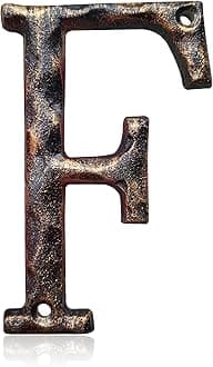 5.5 Inch House Numbers & Letters, Highly Visible Cast Iron Metal Home Address Number for Street Office Mailbox, Antique Brass (Letter F)