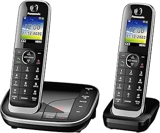 KX-TGJ322EB Landline Phone Cordless, House phones, Nuisance Call Blocker, Answer machine, Colour Display, Twin Handset - Black