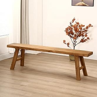 Farmhouse Indoor Wooden Living room Dining Bench, Asian Natural Wood Kitchen Entryway Bench with Armless Design and Short Height, Solid Wood Shoe Bench Entryway Benches，Brown(160*26*45cm/63*10.2*17.7i