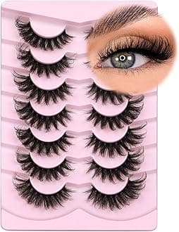 Kiromiro Faux Mink Lashes Fluffy 6D False Eyelashes 17mm Wispy Cat Eye Lashes that Look Like Extensions Strip Lashes Pack