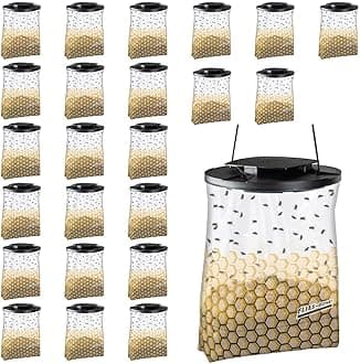 Flies Be Gone Fly Trap - Reusable Container with Patent Pending Screw Lid – Non-Toxic, Poison and Pesticides Free KM34 Fly Attractant - for Outdoor Home and Commercial Use (50 Traps)