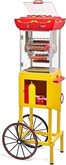 Nostalgia Oscar Mayer Hot Dog Ferris Wheel - Retro Style Hot Dog Roller Cart Toaster - Classic 6-Piece Grill Machine with Bun Warmer, Push Handle, Wheels, Transparent Housing, Storage Compartment