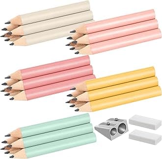 Marspark 30 Pcs Short Triangular Fat Pencils Bulk 3.5 Inch Wooden Triangular Jumbo Pencils with Sharpener and 2 Erasers for Preschoolers, Kindergarten, Toddlers, Beginners and School(Lively Colors)