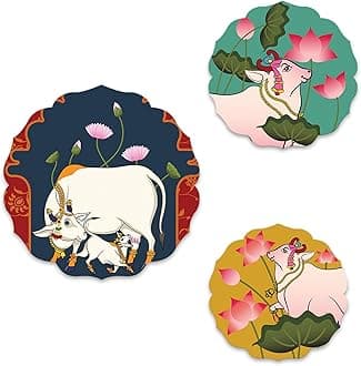 Artvibes Pichwai Designer Art Wooden Wall Hanging Decor | Decorative Hanging Item for Living Room | Office | Gift | Modern Wall Decoration Accessories for Home | Door Hanging Painting Item (WH_8814NN)