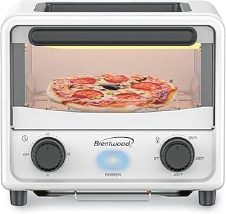 Brentwood 3 Liter Stainless Steel Mini Toaster Oven and Griddle with Timer, Adjustable Temperature, Removable Crumb Tray, and Cool Touch Handle (White)