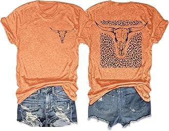 Anbech Womens Western Graphic Cowgirls Shirt Rodeo Print Tops Short Sleeve Cowboy Tops