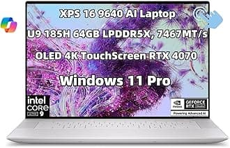 NewDell XPS 16 9640 Powerful AI Laptop 16.3 inch OLED UHD 4K TouchScreen Intel.Core Ultra 9 185H 64GB RAM 1TB SSD Geforce RTX 4070 Copilot Key Webcam Backlit Fingerprint WiFi 7 Thunderbolt Win 11 Pro