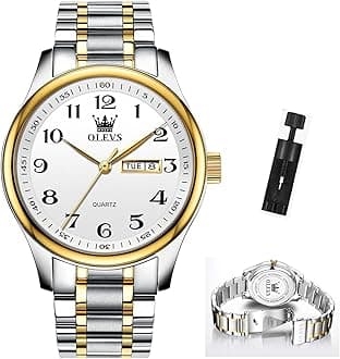 OLEVS Mens Watch Stainless Steel Analog Quartz Watches for Men Day Date Easy Read Diamond Waterproof Dress Luxury Classic Casual Big Face Blue/Black/Gold/Silver Roman Arabic Numerals Men's Wrist Watch