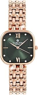 Carlton London Women Chelsea Analog Wrist Watch with Square Dial, Stainless Steel Strap, Quartz Movement, 29mm Case Diameter, Mineral Glass, Butterfly Clasp, 30M Water Resistant, Green-CLSSCDGRN
