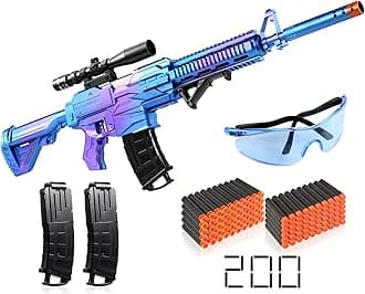 TopsolidAutomatic Machine Toy Gun for Boys 8-12 Years Old, Electric Toy Foam Blasters & Guns with 200 Bullets, 2 Clips, 1 Goggles, Foam Dart Gun Birthday Xmas Gifts for Kids Adults 8+, Blue