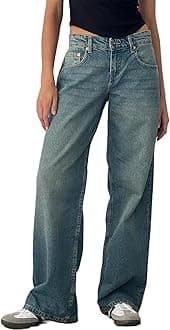 Women's Y2K Baggy Jeans Trendy Low Rise Jeans Casual Straight Leg Jeans Loose Boyfriend Denim Pants Fall Outfits