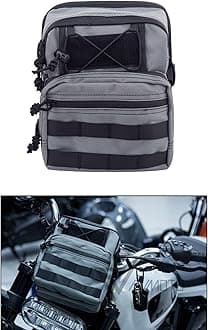 Universal Club Style Utility Molle Traveller Bar Handlebar T-Bar Bag Handle Bags, Fit For Harley Dyna Street Bob FXBB Softail Sportster, Tool Pouch Trunk Storage Bag, Gunship Gray