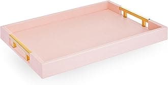 Home Redefined Modern Elegant 17.5"x12" Rectangle Baby Pink Tray Glossy Shagreen Faux Leather Decorative Ottoman Coffee Table Perfume Dresser Kitchen Serving Tray with Gold Polished Metal Handles.