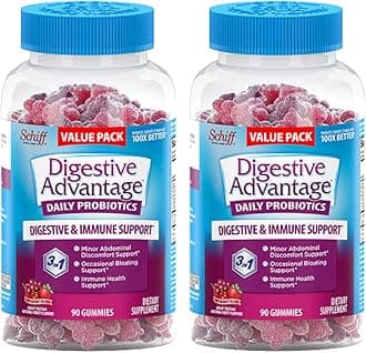 Digestive Advantage Probiotic Gummies for Digestive Health, Daily Probiotics for Women & Men, Support for Occasional Bloating, Minor Abdominal Discomfort & Gut Health, 2x90ct Bottles Superfruit