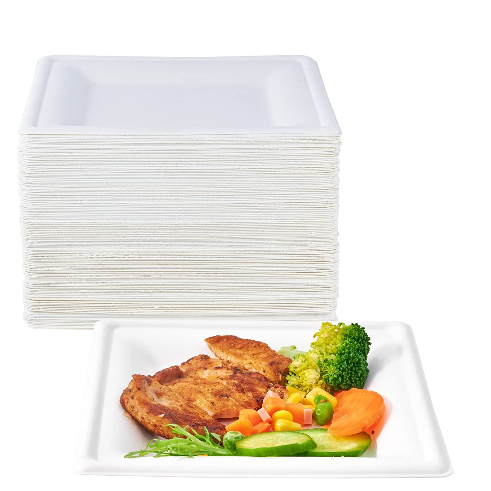 150 Piecs Compostable Square Plates, 6 inch Eco-friendly Heavy Duty Biodegradable Sugarcane Disposable Paper Plates for Party Dinner Birthday