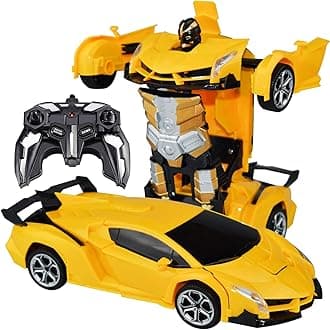 Remote Control Car Transform Robot Car, One Click Deformation, 2.4Ghz Anti-Jamming, 360 Degree Rotation Drift, Christmas Birthday Gift Toys for 3,4,5,6,7,8 Years Old Boys Girls (Yellow)
