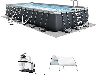 INTEX 26367EH 24'x12'x52" Ultra XTR Frame Outdoor Above Ground Swimming Pool Set with Sand Filter Pump, Ladder, Ground Cloth & Protective Canopy