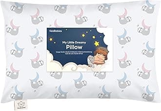 Toddler Pillow with Pillowcase - 13x18 My Little Dreamy Kids Travel Bed Pillows for Sleeping, Organic Cotton Small Pillowcase, Soft & Breathable, Machine Washable, Toddlers 2-5 years old (Moon Sloth)
