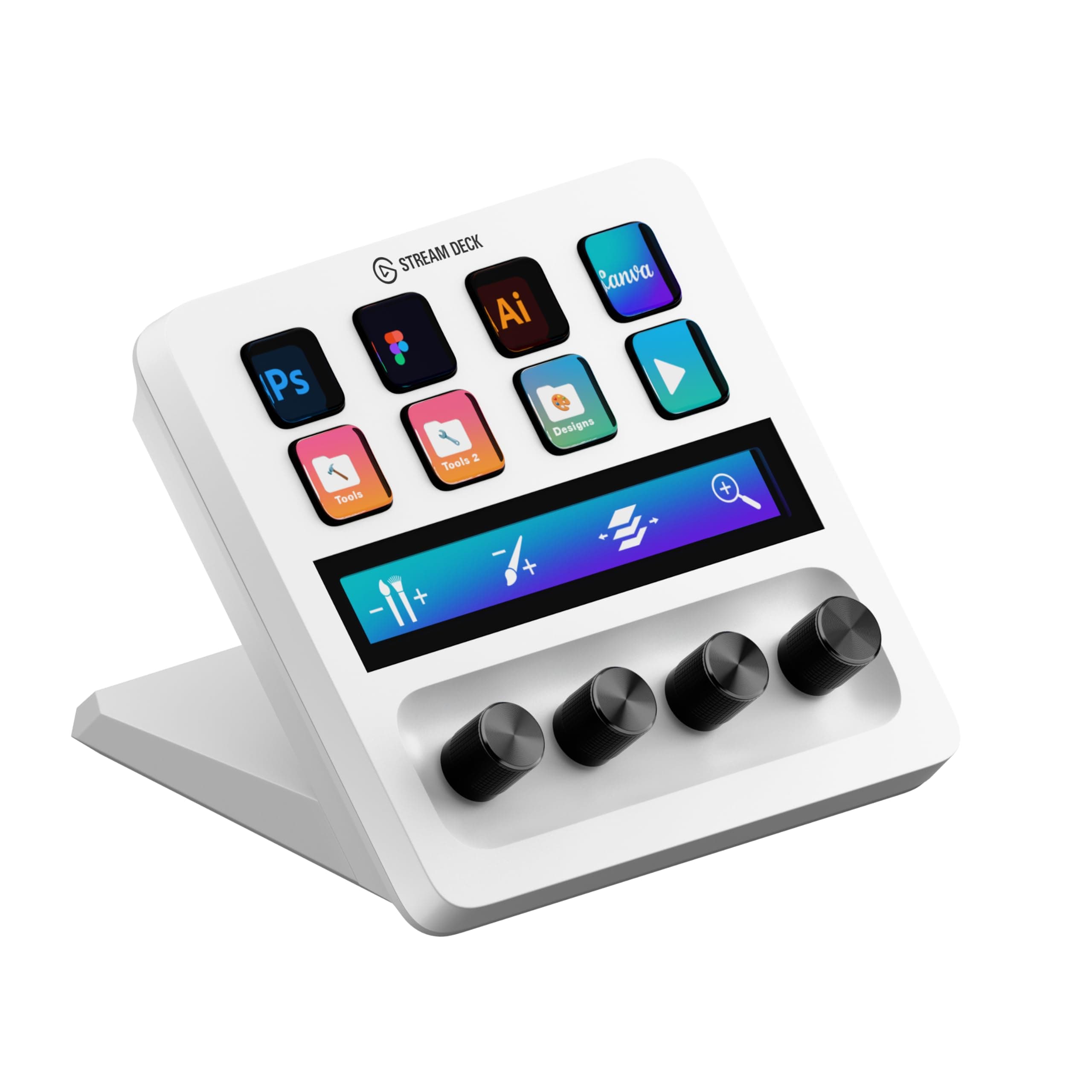 Elgato Stream Deck + White Audio Mixer Production Console Studio Controller for Content Creator Streaming Gaming with Customizable Touchstrip Dial and LCD Key for Mac and PC