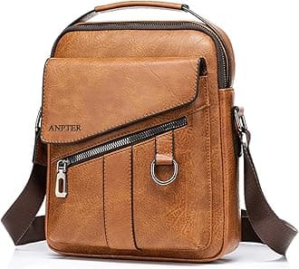 ANPTERMessenger Bag for Men Crossbody Shoulder Purse Small Vintage PU Leather Satchel Pouch Side Crossover Handbag