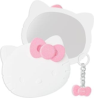 Hello Kitty Collection, Mirror & Pink Bow Keychain Duo, Comfort-Grip Handle, Versatile & Portable Hand Mirror