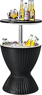 COSTWAY Ice Bucket Table, 30L Multifunctional Ice Beer Drinks Storage Holder with Height Adjustable Tabletop, Outdoor Garden Patio Deck Cool Bar for Camping Picnic Party (Black)