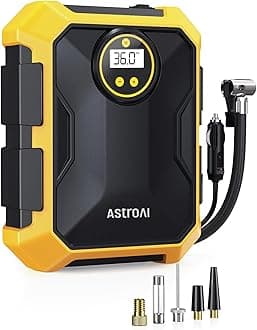AstroAI Car Tyre Inflator, Portable Digital Air Compressor, 12V DC Auto Tire Inflator, 100PSI Air Pressure Pump with LED Light for Car Tires, Bike, SUV & Motorcycle (Yellow) (Style 1)