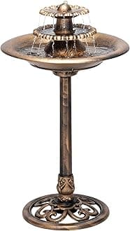 Alpine Corporation TEC106-BZ Outdoor Floor 3-Tiered Pedestal Water Fountain with Birdbath, Vintage Waterfall, 35", Bronze