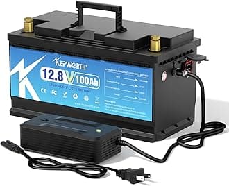 KEPWORTH12.8V 100Ah LiFePO4 Battery Rechargeable Lithium Battery with 100A BMS, 4000-15000 Deep Cycles, Grade A Lithium Iron Phosphate Battery cells, for Trolling Motor, Boat, Rv, Solar