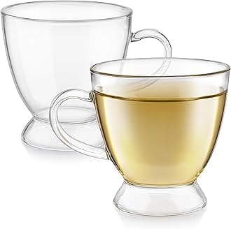 Teabloom Grand Bouquet 8-ounce Teacup Pair – Clear Borosilicate Glass Cups with Footed Base for Coffee, Tea, and Desserts