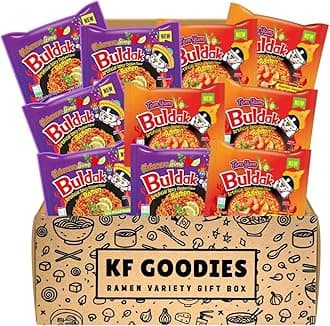 KF GOODIES Korean Ramen Variety Pack Gift Box (10 Count) – Spicy Buldak Noodle Assortment for Birthdays, College Care Packages, Office Snacks, and Gift Baskets