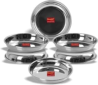 - Sumeet Stainless Steel Heavy Gauge Small Halwa Plates | 6 Pieces - 13.5 cm Diameter | Durable & Mirror Finish | Ideal for Serving, Lunch and Dinner | Dishwasher Safe