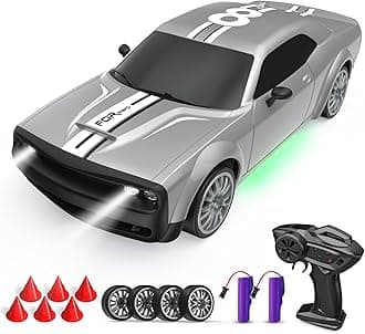 RC Drift Car Remote Control Car 2.4GHz 1:20 Scale 4WD 20KM/H High Speed Remote Control Cars Vehicle with LED Lights Drifting Tire 2Pcs Rechargeable Batteries Toy Cars for Adults Boys Girls (Silver)