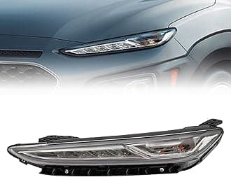 LED DRL Headlight Lamps for 2018 2019 2020 2021 Hyundai Kona, Black Housing Headlamps Direct Replacement (Left Driver Side)