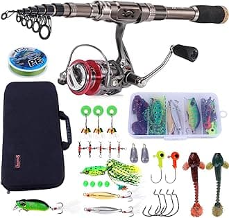 Sougayilang Fishing Rod and Reel Set Carbon Fiber Telescopic Fishing Rod 12+1BB Spinning Reel with Carry Bag for Saltwater Freshwater