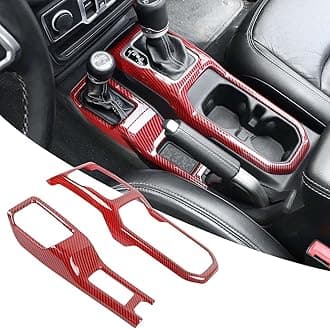 RT-TCZ Center Console Gear Shift Panel Trim Cover 4WD Four Wheel Drive Cup Holder Panel Trim Cover Decoration Interior Accessories for Jeep Wrangler JL JLU & Gladiator JT 2018-2024,Red Carbon Fiber