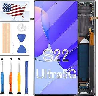 AMOLED S22 Ultra 5G Screen Replacement for Samsung Galaxy S22 Ultra 5G LCD Display S908 SM-S908 SM-S908B Display Touch Screen Digitizer Glass Panel Assembly Repair Parts Kit Original (Black Frame)
