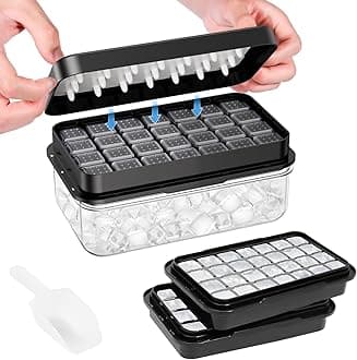 Ice Cube Tray with Lid and Bin, PHINOX 56 pcs Ice Trays for Freezer, Ice Cube Trays for Freezer with 2 trays, Container, Lid & Ice Scoop, BPA Free, Black