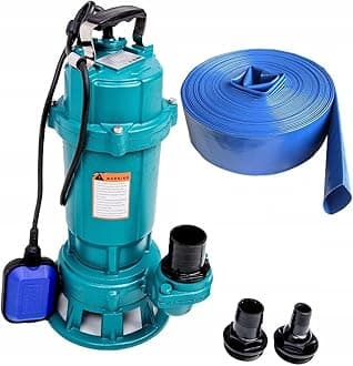 1100W Submersible Dirty Water Pump Grinder Sewage Well Septic Flood Sewage Sump (1100W Pump + 20m Blue Hose)