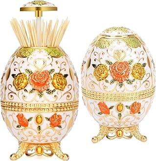 Gorgeous Automatic Toothpick Holder with Bottle Opener, Hand Press Retractable Retro Toothpick Dispenser Toothpicks Case Can Box Container for Kitchen Home Restaurant (Jade White- Orange Rose)