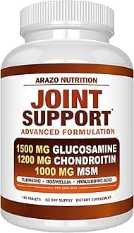 Arazo Nutrition Glucosamine Chondroitin Turmeric Msm Boswellia Joint Support Supplement for Relief (10oz,180 Tablets)