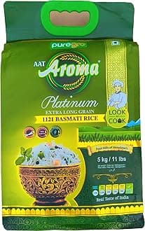 Basmati Rice 5kg | Platinum Extra Long Grain Basmati | Aroma | 1121 Basmati | Real Taste of Basmati | Premium Quality.