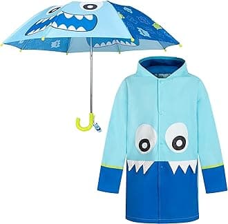 addie & tate Kids Umbrella for Girls and Boys & Rain Coats Set -Toddler Umbrellas Kids Raincoat Boys Girls Jacket