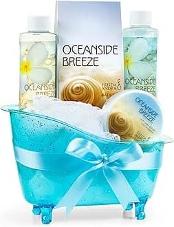 Home Spa Bath Basket Fresh Aquatic Oceanside Breeze Spa Set For Women Bath & Body Set For Women Shower Gel, Bubble Bath, Body Lotion, etc Puff in Blue Tub Valentines Gift