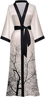Women's Floral Long Kimono Robe Long Satin Robe Long Silk Robe Ladies Kimonos Silky Bathrobe Cover Up, One Size