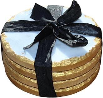 Set of 4 - White and Gold Edge Marble Stone Coasters Polished Coasters – 3.5 Inches (9 cm) in Diameter – Protection from Drink Rings -CraftsOfEgypt