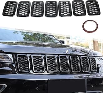 sportuli 7PCS Black Honeycomb Mesh Front Grill Inserts Kits Replace for 2017-2021 Jeep Grand Cherokee