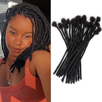 100% Human Hair Dreadlock Extensions for Men/Women, 0.6cm Thickness 4 Inch 100 Strands Full Handmade Can be Dyed and Bleached Permanent Loc Extensions Human Hair Natural Black