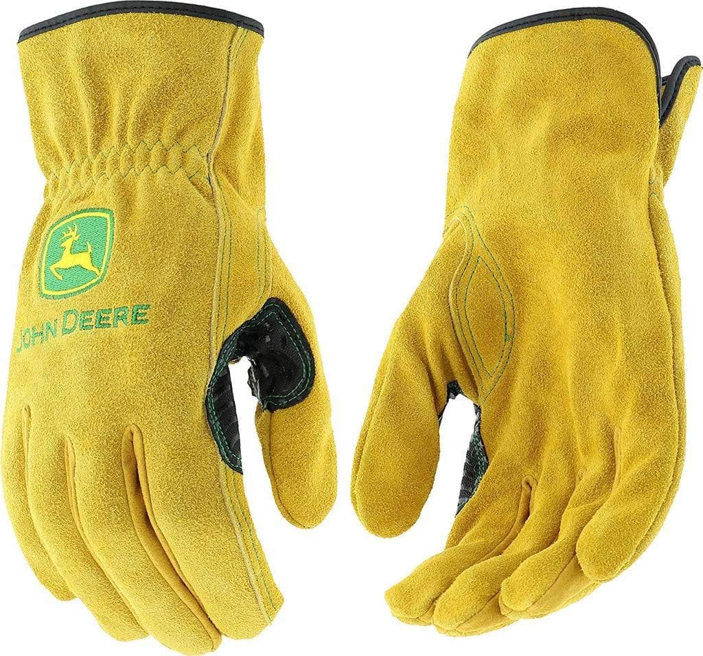 JD00004 Leather Gloves - X Large Size Split Cowhide Work Gloves with Shirred Elastic Wrist. Hand Protection Wear, Yellow, 2 Count (Pack of 1)