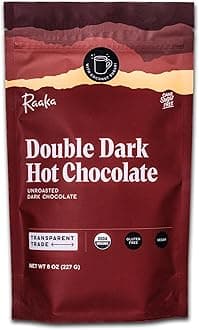 Raaka Double Dark Hot Chocolate Mix - Vegan, Organic, Gluten and Dairy Free - Lightly Sweetened Gourmet Hot Cocoa with Ethically Sourced Cacao - 8oz Bag Makes 9 Servings